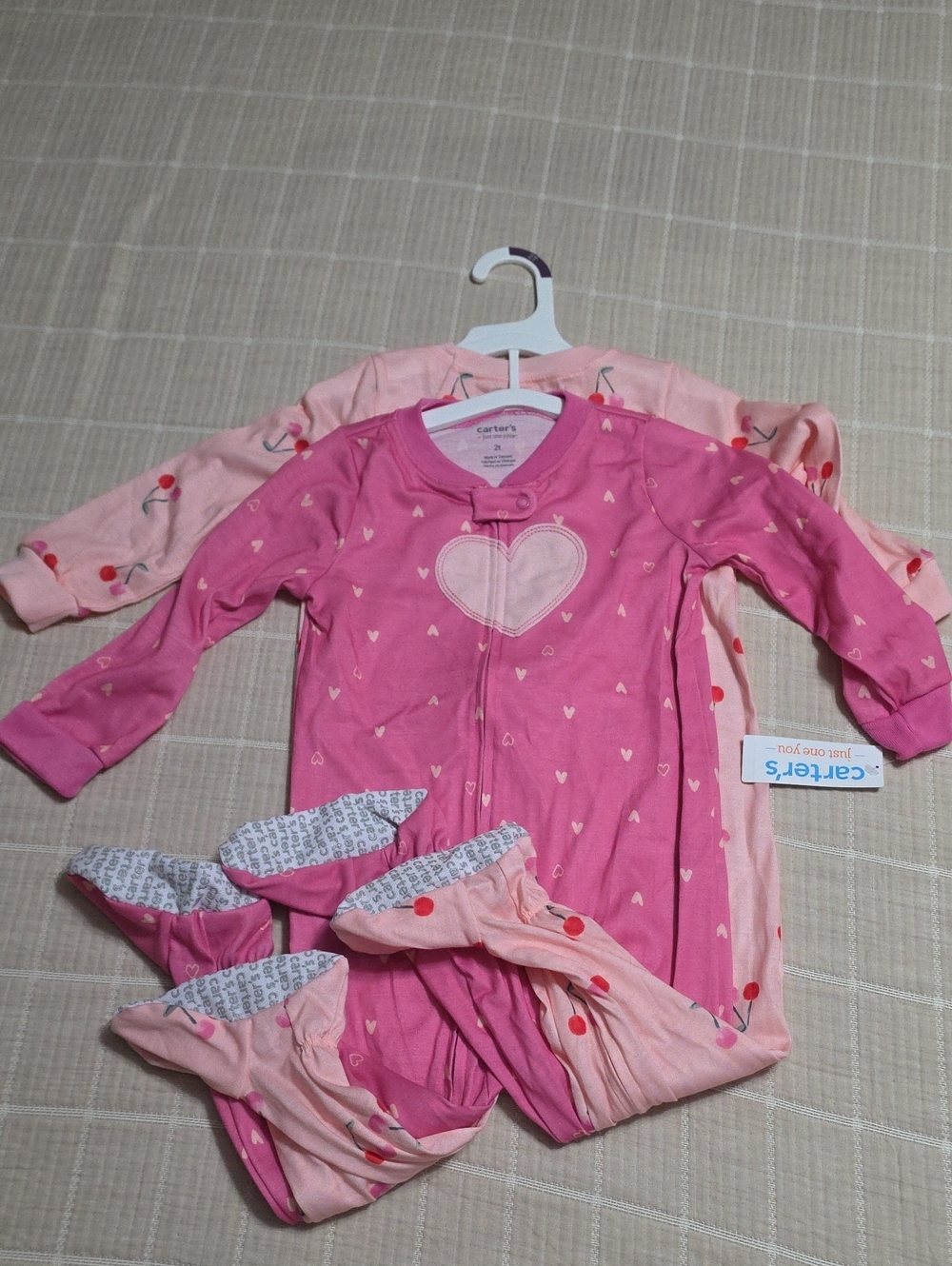 Carter's Pink Heart & Cherry Footed One-Piece Sleepers - 2-Pack